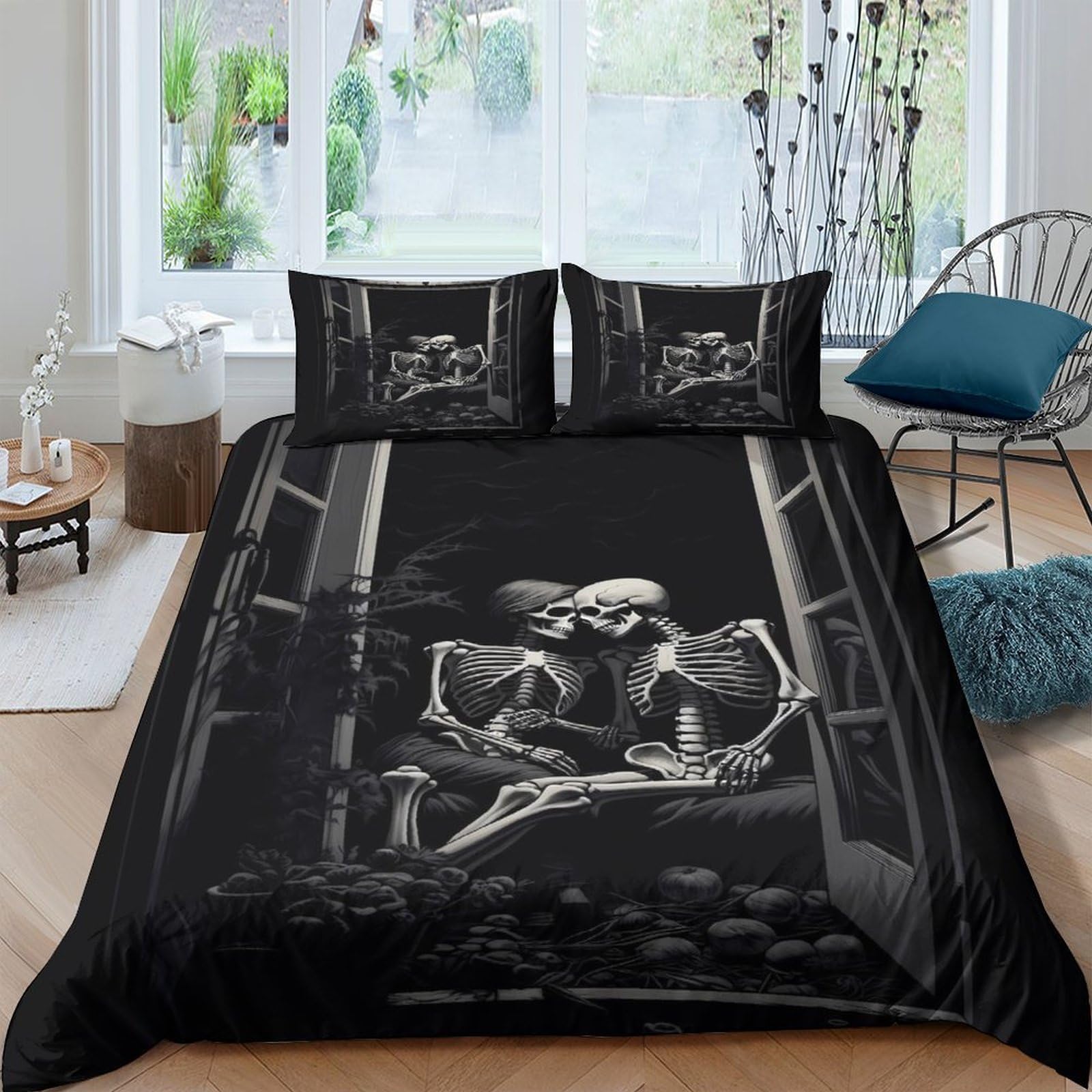 Ctjqhvkz Style-7 3D Printed Gothic Skeleton Fitted Sheet Microfiber Black Bed Sheet Skull Mattress Cover For Bedroom Decor Single（135X200cm）