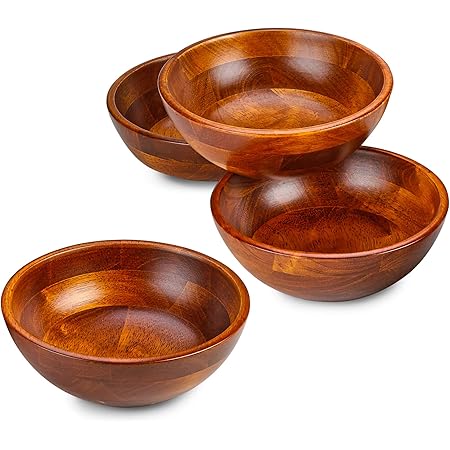 HOLDN’ STORAGE Wooden Bowls - Set of 4 Serving Bowl, Durable Hardwood Wooden Salad Bowl Set - Serving Bowl Ideal for Dinner Parties & Family Gatherings (7” x 2.5”)