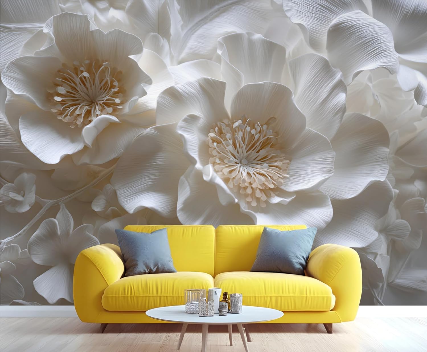 Embossed Flowers Wallpaper, 3D Floral Wall Paper Murals, Luxury Petals Wall Paper for Living Room, Red Flowers Removable Wallpaper for Renter, Woman Flower Large Mural & Girls Room Decor