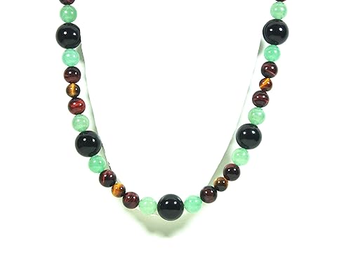 African Necklace for Men - Long Beaded Necklace - Onyx - Green Jade Aventurine - Red Tiger Eye - Yellow Tiger Eye- Tribal Necklace - 25 Inch Necklace