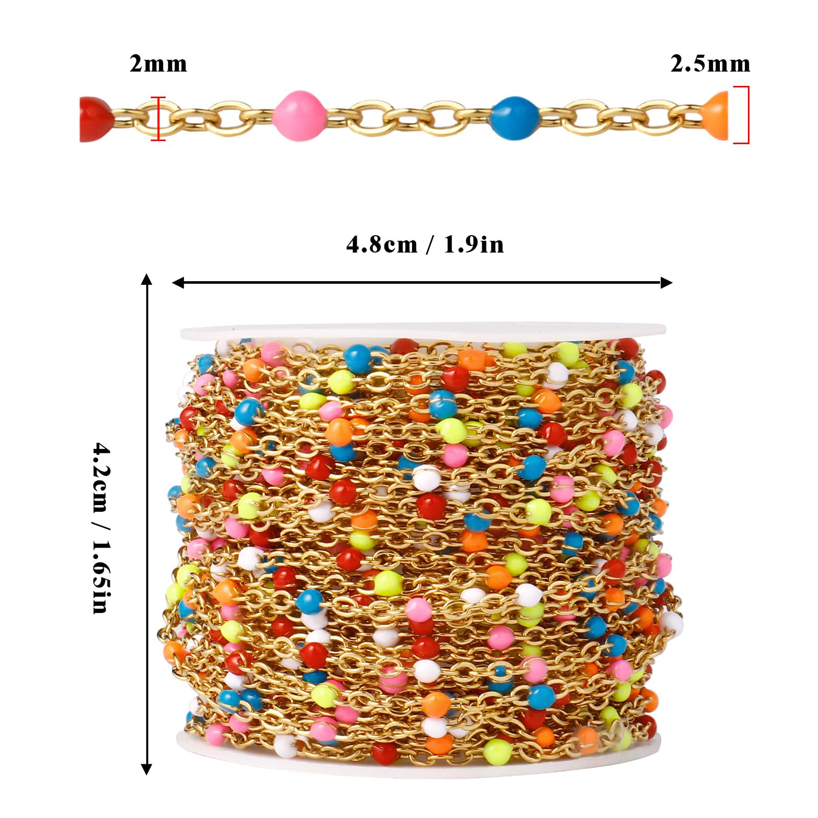 Catena smaltata in oro da 10 m, 2 mm, placcata in oro 18 carati, in acciaio inossidabile 304, smaltata, colorata, per la creazione di gioielli