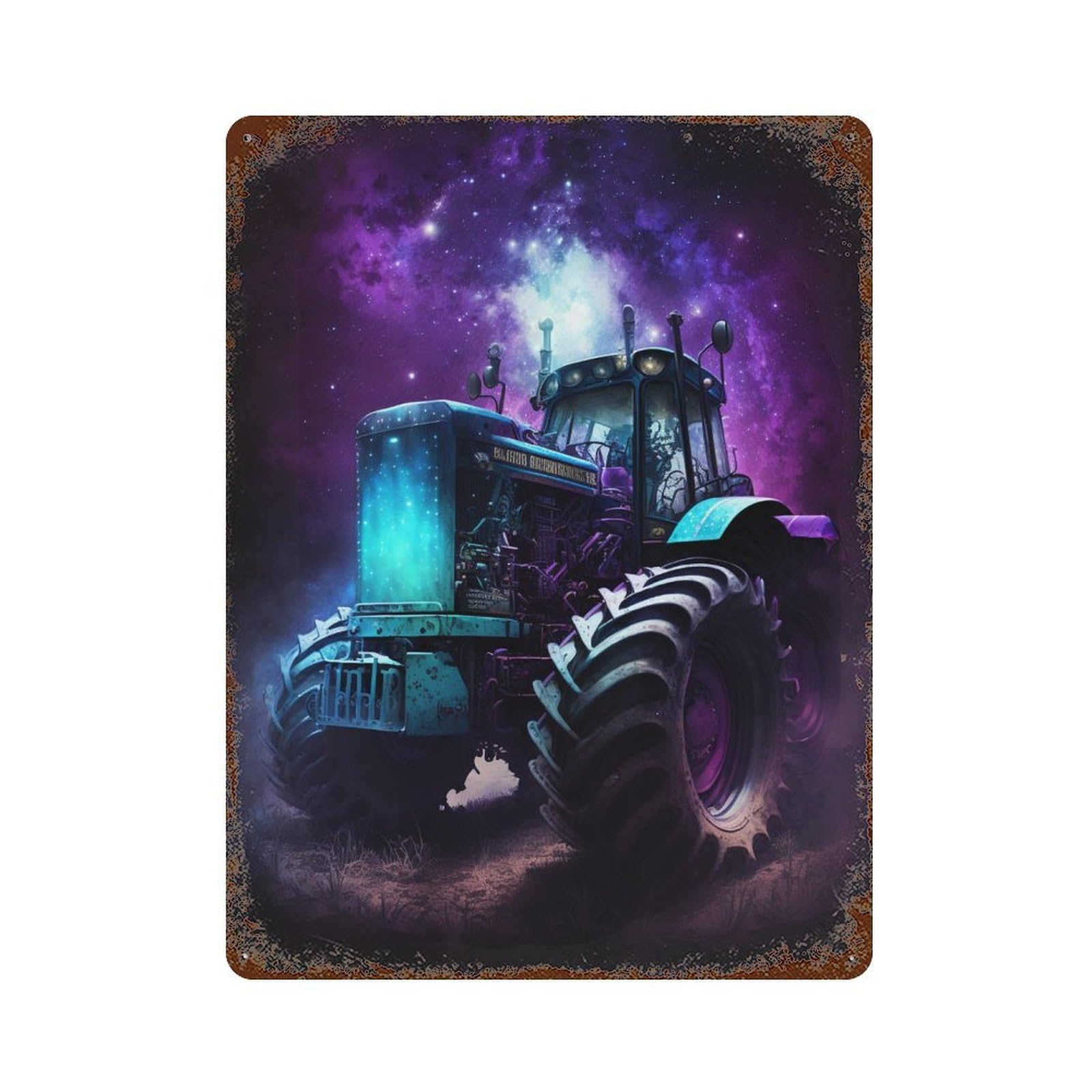 Rust Effect Galactic Tractor Adventure-17 Retro Metal Sign 15.7"x11.8", Novelty Wall Decor for Bistro, Counter And Cafe Decor