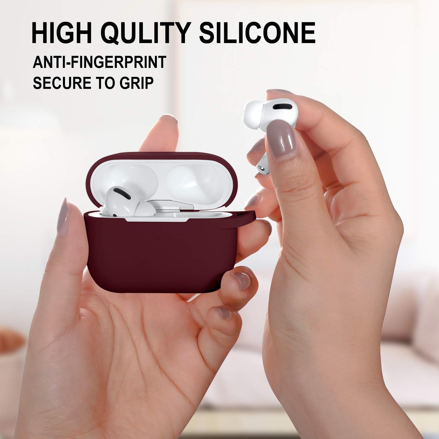 Witzon Compatible for AirPods Pro Case Silicone Cover with Cute Fur Ball Keychain Accessories [Front LED Visible] Replacement Protective Cases for Apple AirPod Pro Women Girls, Wine Red/Plum