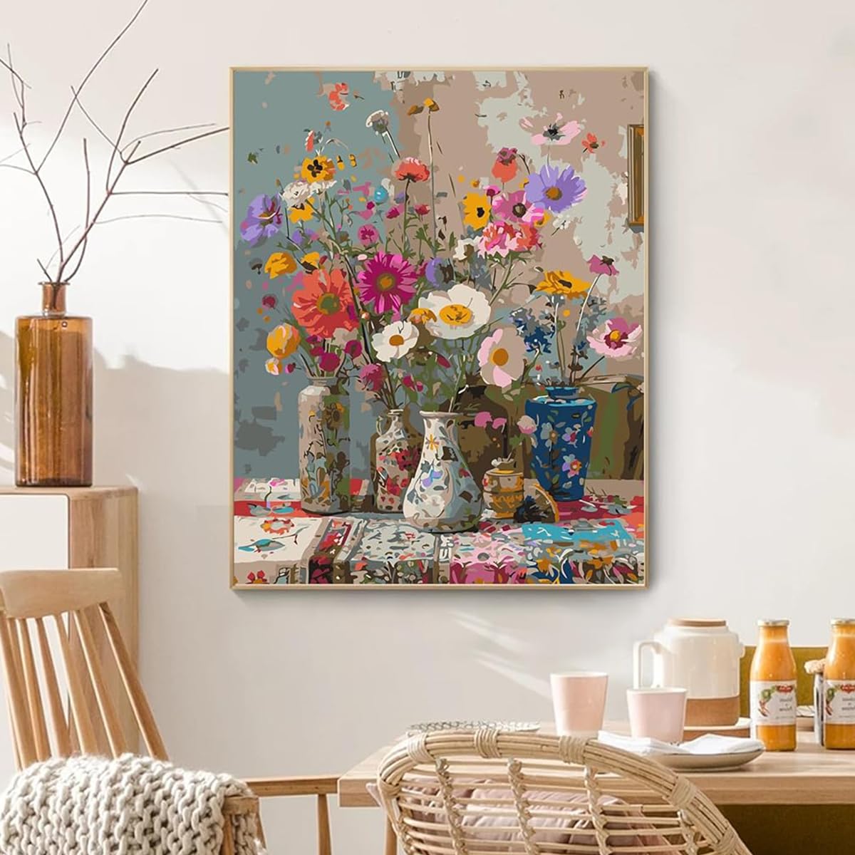 HASTHIP® DIY Paint by Numbers Kit for Adults & Kids, Retro Aesthetic Wildflower Bouquet Painting on Canvas, DIY Wall Art Acrylic Number Painting Kit with Brushes & Numbered Pigments, 40x50cm 3