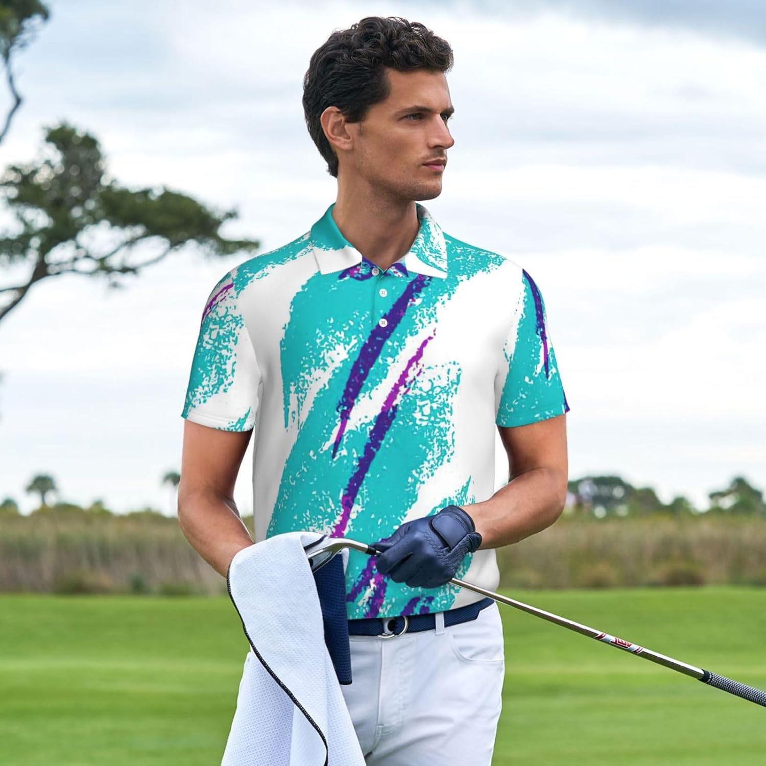 90'S Cup Design Print Casual Polo Shirts for Men, Athletic T-Shirt, Summer Beach Short Sleeve Button Down Shirts