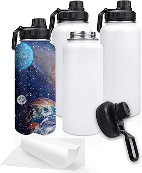 32oz Stainless Steel Sublimation Sports Water Bottle,Insulated Thermos Mugs with Shrink Wrap Films and Wide Mouth Lid,Double Wall Vacuum Tumbler Keeps Liquids Hot or Cold White 4 PACK