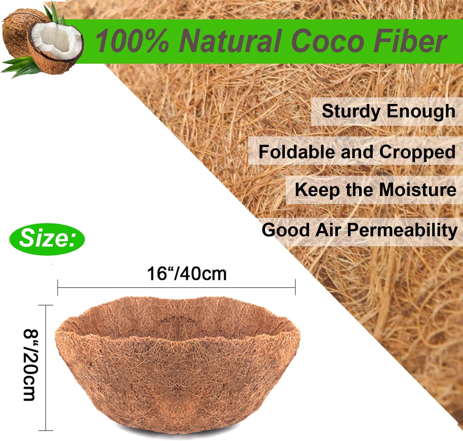EROCK 4Pcs Round Coco Liner Replacement for Hanging Basket, 8/10/12/14/16 inch Thick Coconut Coir Liner Coco Fiber Liners for Planters Indoor Outdoors Plants Flowers Pot/Box Basket (16in/4Pcs)