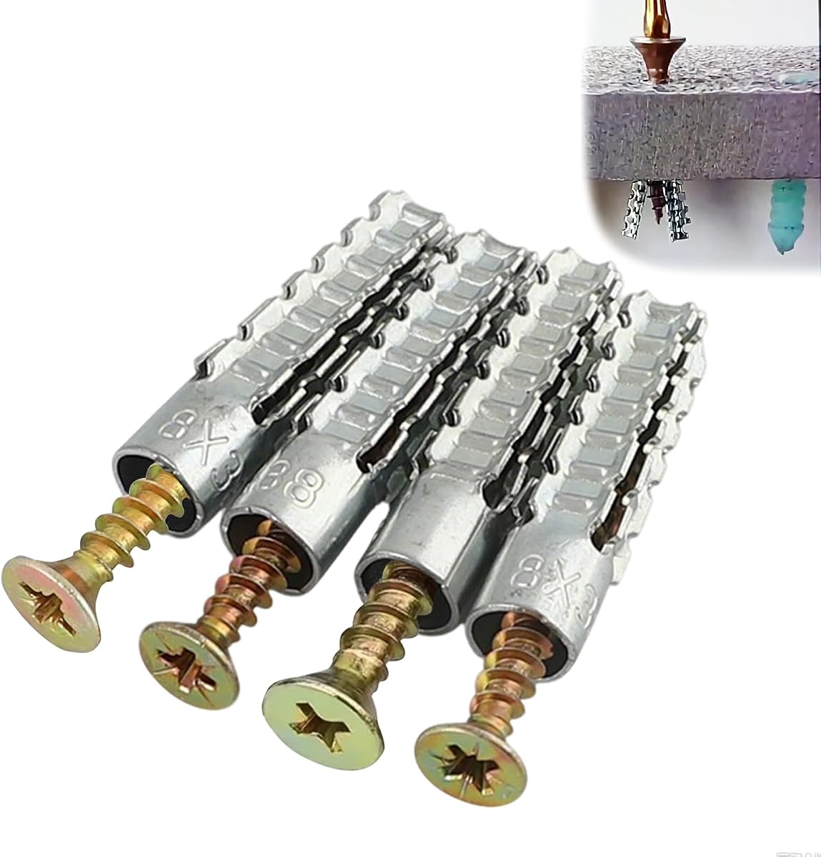 60 Pack Hollow Wall Anchor with Screws,Loose Hinge Hole Repair Kit for Concrete Wall, Metal Expansion Bolt for Drywall (5/16 inch)