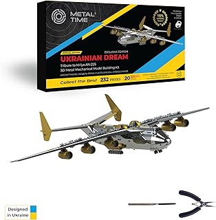 ANTONOV Mriya AN-225 Exclusive Edition Official Product, Mechanical Model, Cargo Aircraft, 3D Model DIY Kit, Airplane Working Model Ukrainian Dream by Metal Time.
