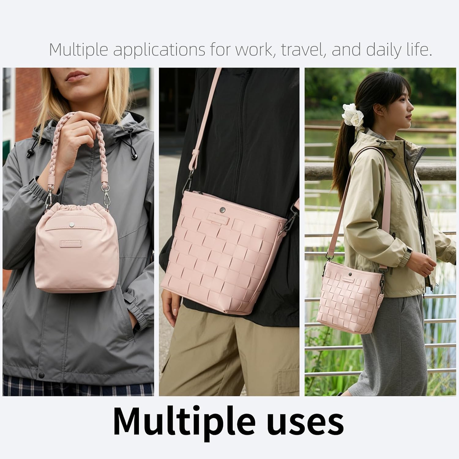 Camera Bag for Women, Leather Photography Shoulder Messenger Bag for DSLR SLR Mirrorless Camera, Women's handbag with Camera Sleeve Case