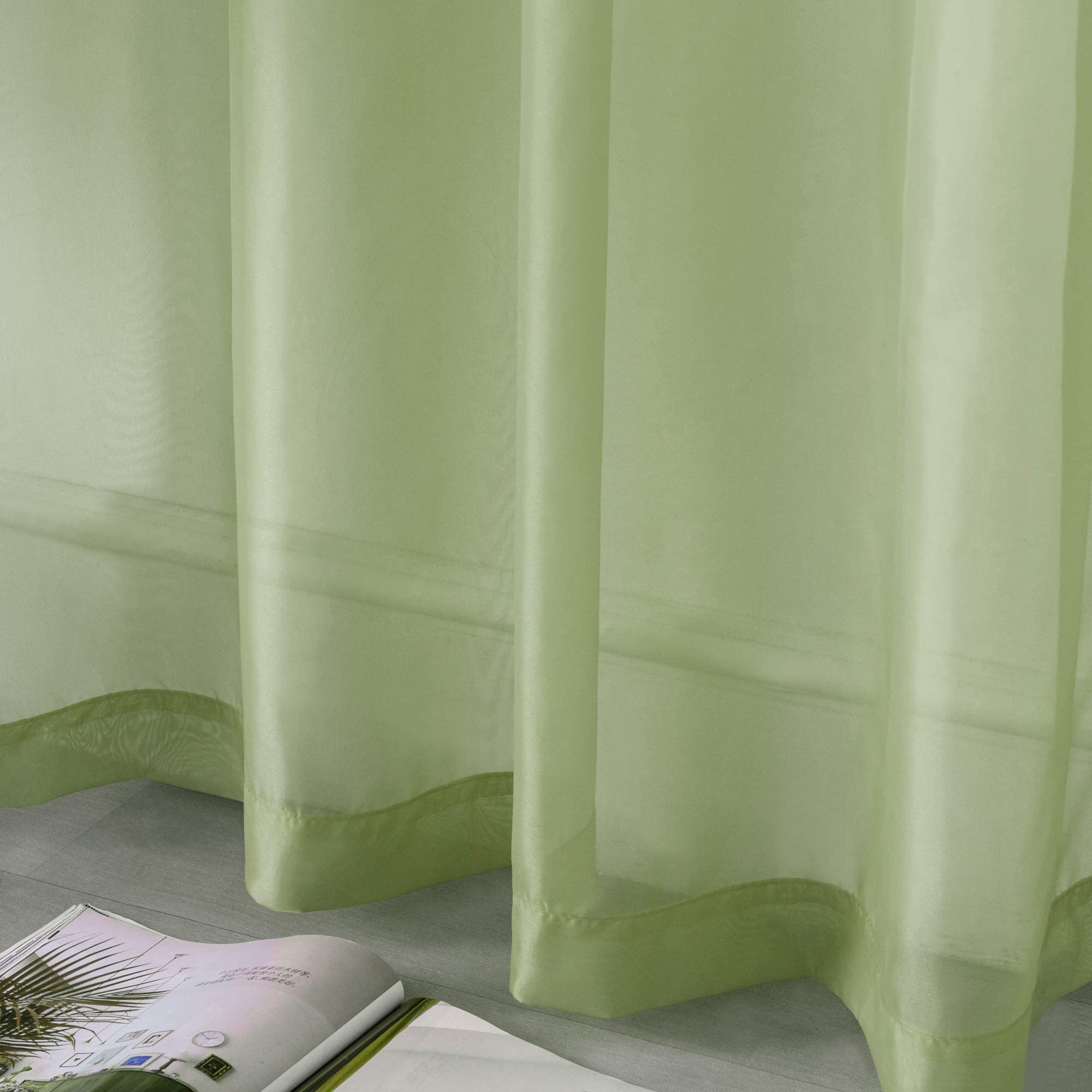 Lanqinglv Tende In Voile Con Occhielli, 2 Pannelli, Effetto Lino, Verde Salvia, 132x243 Cm, Semitrasparenti