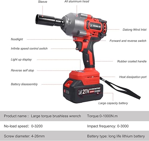 Miniatura 2 de Juego de llaves de impacto inalámbricas 12 sin escobillas, 740 pies-libras (1000 N.m) 3200 RPM, con 2 baterías, 5 enchufes, piezas multifuncionales,