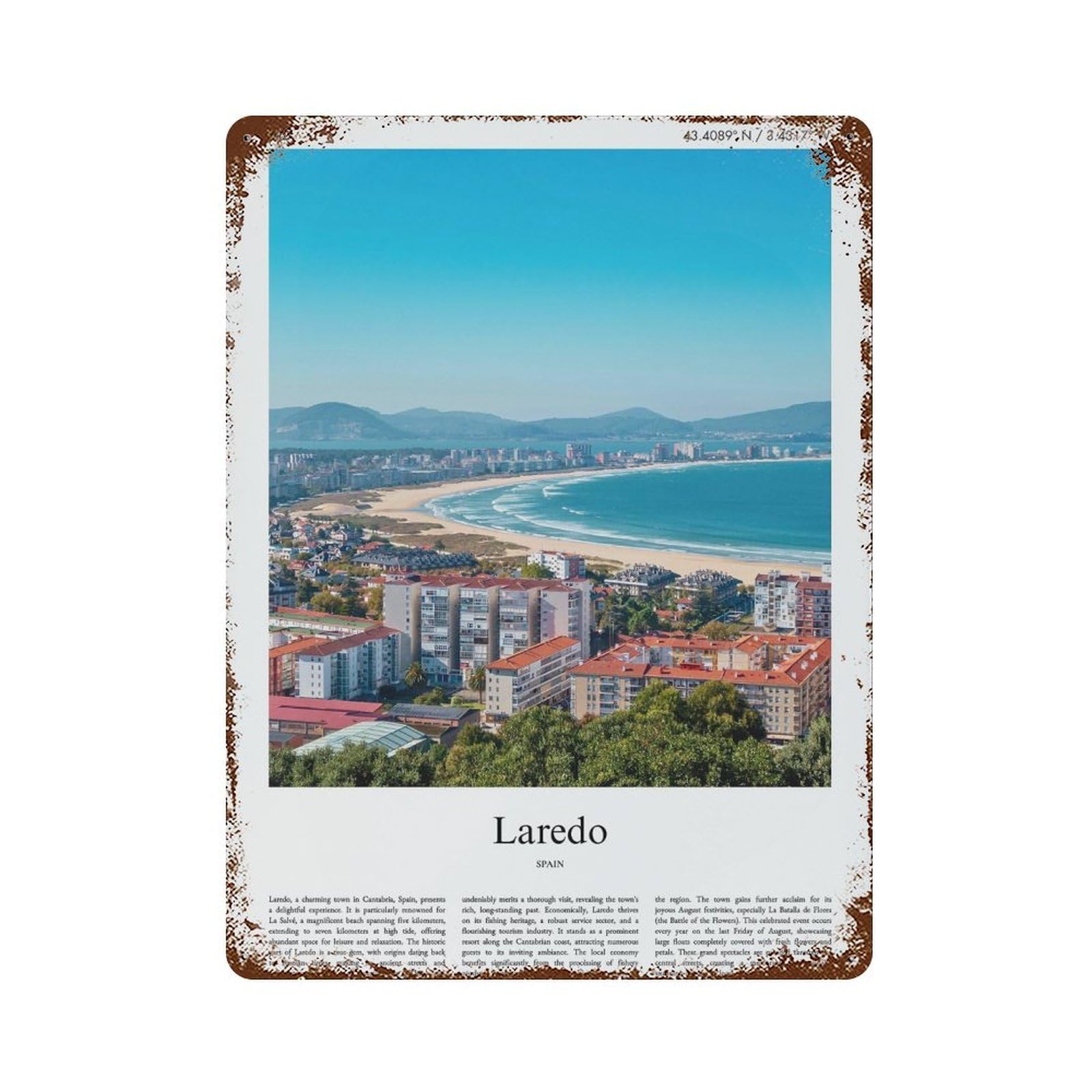 xiaoxiaoshen Laredo Spain City Scenery Wall Decor Art Metal Tin Poster Modern Home Decor Art Home Bar Shop Decorations Vintage Sign 40x30cm