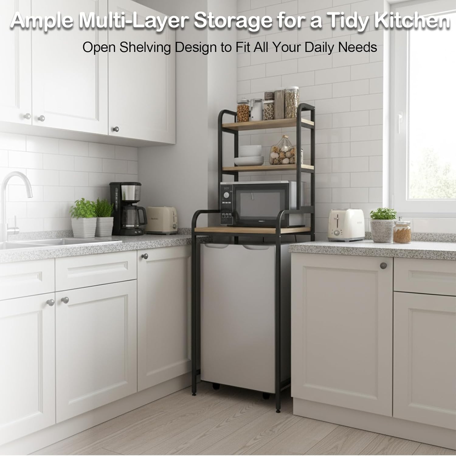 4-Tier Mini Fridge Stand with Storage, Over Fridge Storage Shelf Heavy-Duty Microwave Stand & Baker Rack, Space-Saving Organizer for Kitchen, Dorm, Office, 21.65Wx23.62Dx35.43H