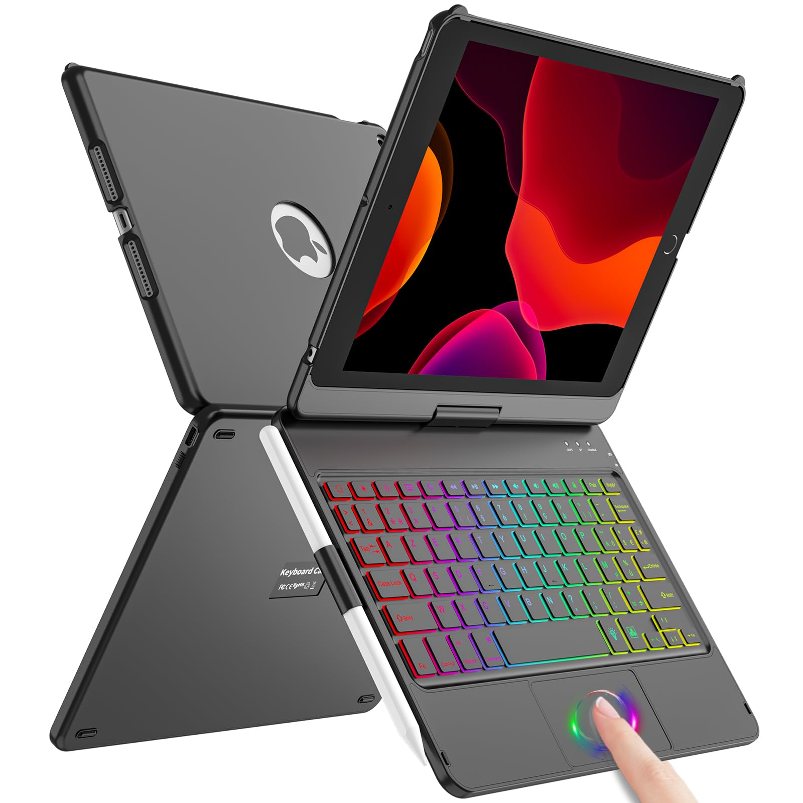 Coque rigide iPad 10.2 avec clavier azerty rétroéclairé touchpad noir