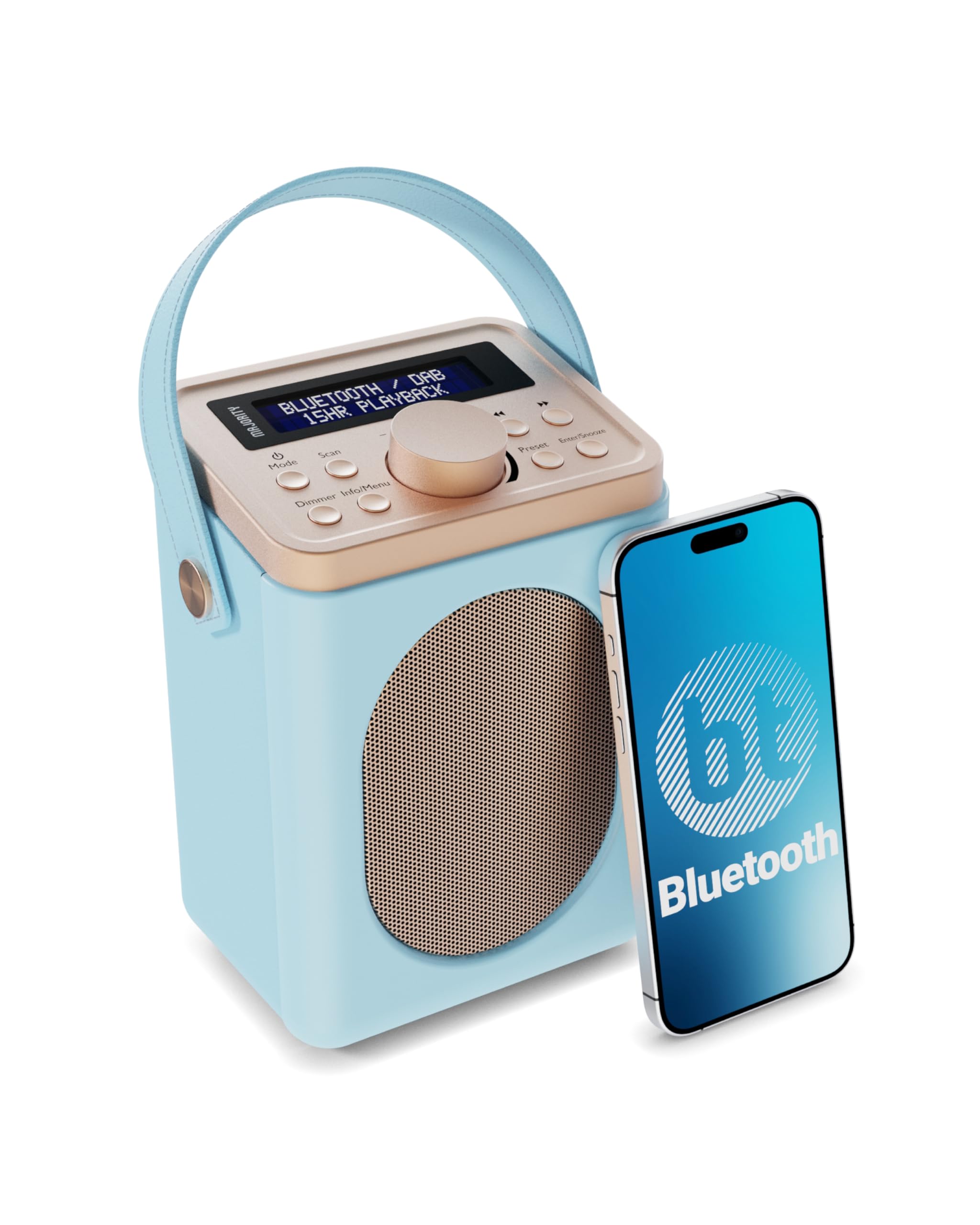 MAJORITYDAB, DAB+ Digital and FM Bluetooth radio | Battery and Mains Powered Portable DAB Radio | Little Shelford | Bluetooth Connectivity, Dual Alarm, 15 Hours Playback and LED Display | Duck Egg