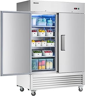 Wilprep Commercial Refrigerator, 54" 2 Solid Door Commercial Fridge with 42 cu. ft. Cap, Reach in Side by Side Refrigerator with Air Cooling Adjustable Shelves for Restaurant Kitchen
