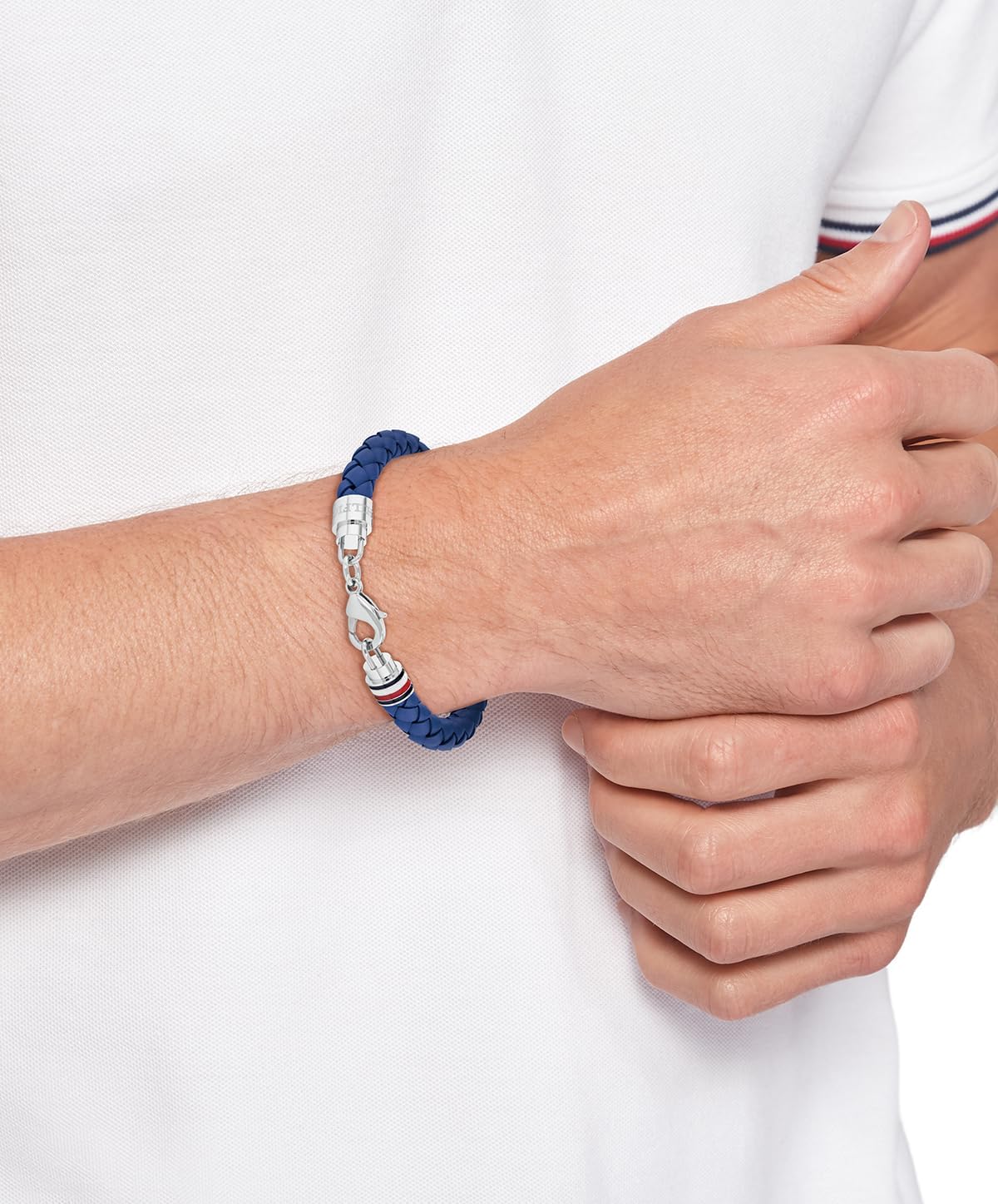 Tommy Hilfiger Men's Jewelry Bracelet, Braided Blue Leather, Lobster Closure, Casual Wear, (Model:2790548)