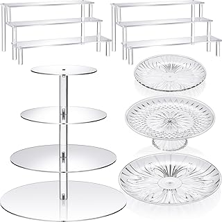 6 Pcs Acrylic Cake Stands Set Include 2 Display Risers 1 Pcs 4 Tier Cupcake Tower and 3 Clear Round Dessert Trays Cake Table Holder for Wedding Baby Shower Decoration(Novel Style)