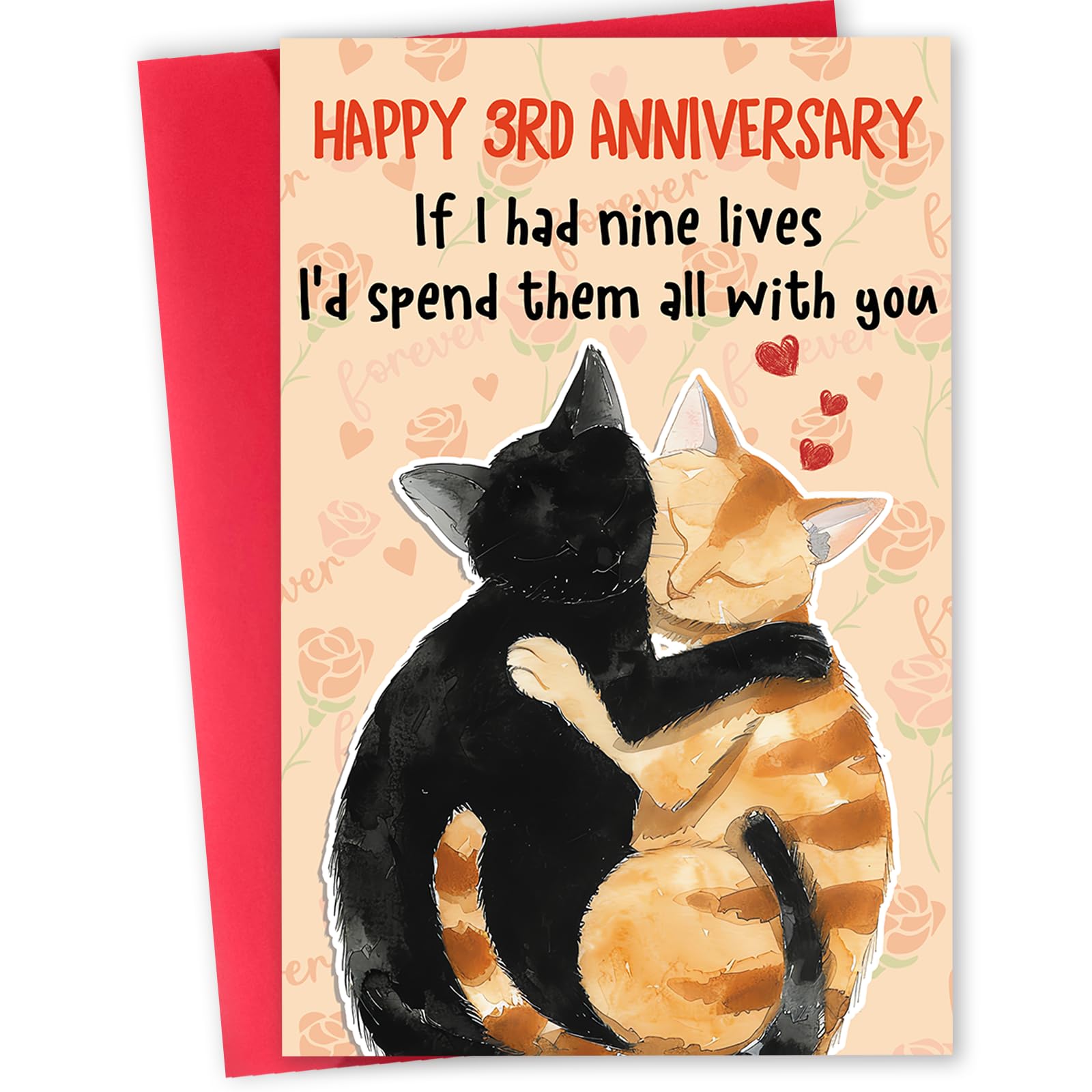 Beixian Funny 3rd Anniversary Card for Men Women, Romantic 3 Year Anniversary Card Gifts for Him Her, Cute 3rd Weeding Card for Husband Wife Boyfriend