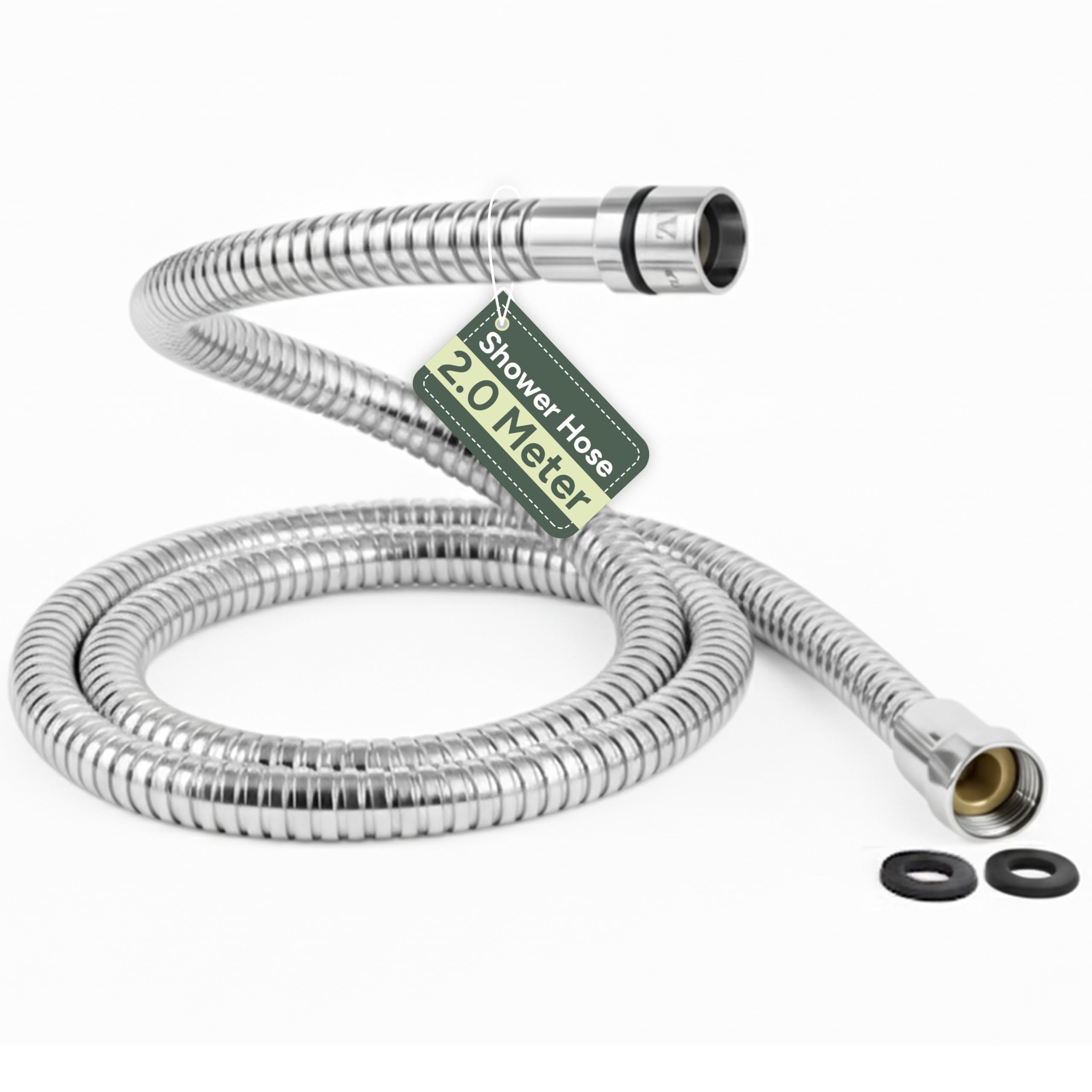 Zuvo Shower Hose 2m Extra Long - Stainless Steel Anti-Kink Replacement Shower Pipe with Brass Connectors | Heavy-Duty Chrome Flexible Hose for Bath Taps | Universal G1/2” Fit — image 1