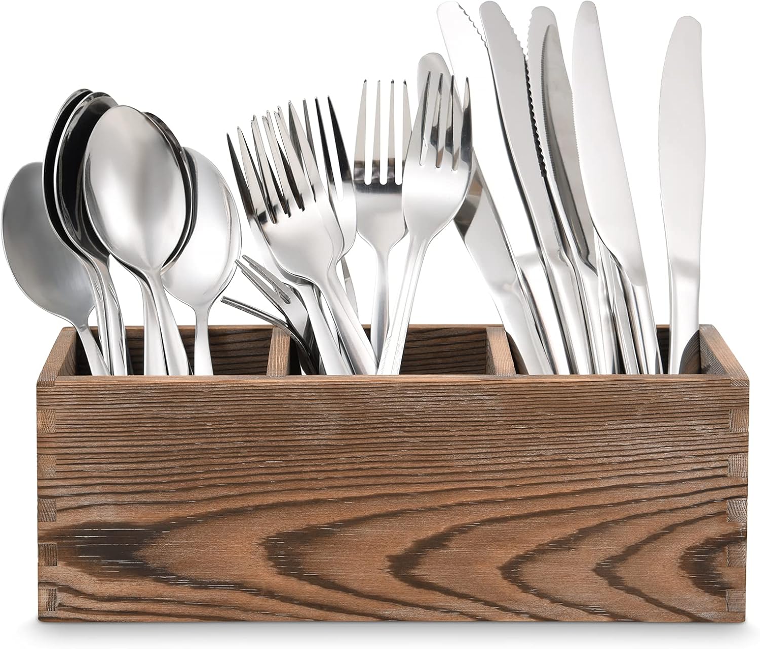 ALL Musicbox Wooden Silverware Organizer, 3 Spacious Compartments