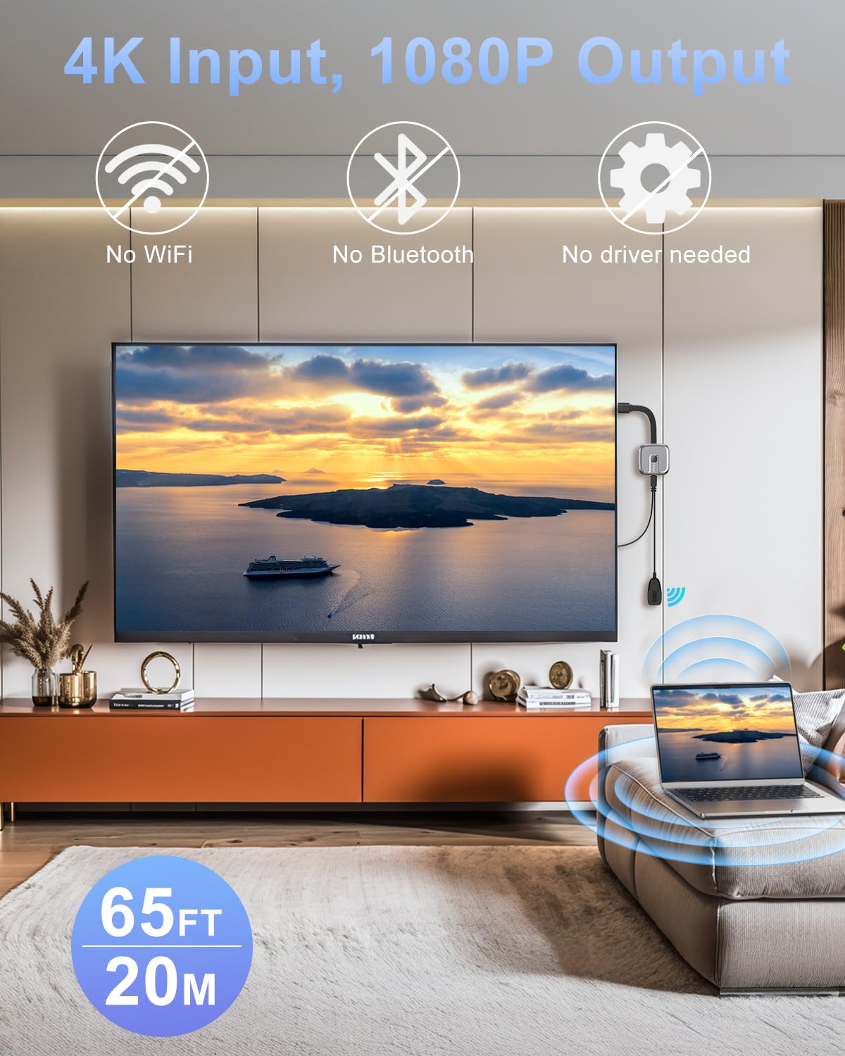 Récepteur HDMI sans Fil 4K 2.4G/5GHz Screen Mirroring Adaptateur pour iOS/Android/Windows/Miracast/Chromecast