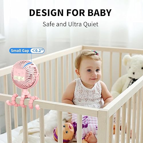 Miniatura 27 de AMACOOL Ventilador de cochecito flexible con 3 velocidades y ventiladores personales giratorios de mano para asiento de automóvil, cuna, bicicleta,