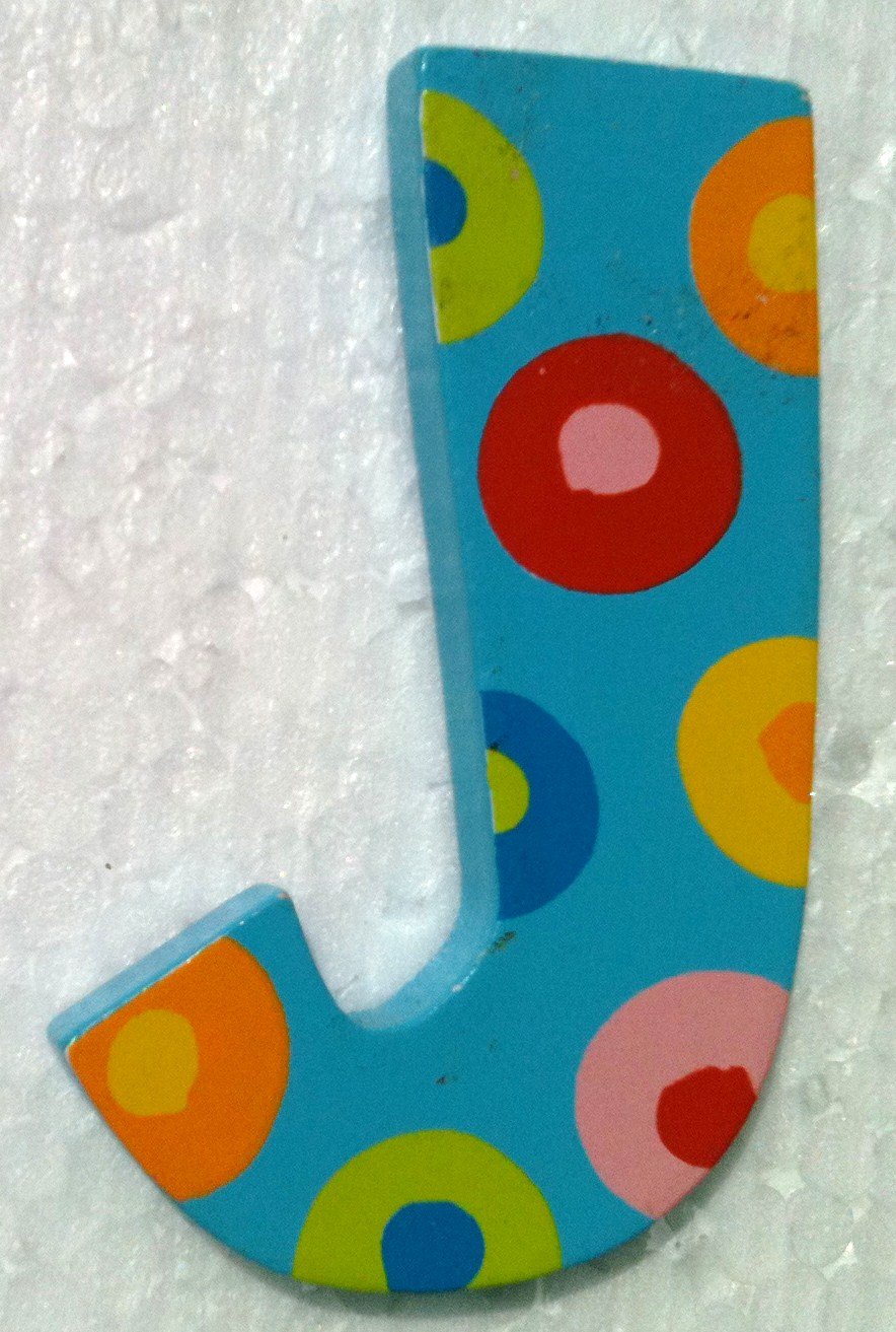 TATIRI Bright Multi-Color Alphabet WOODEN Letter STRIPES & DOTS (2 1/2 Inches Tall) (DOTTED Letter J)