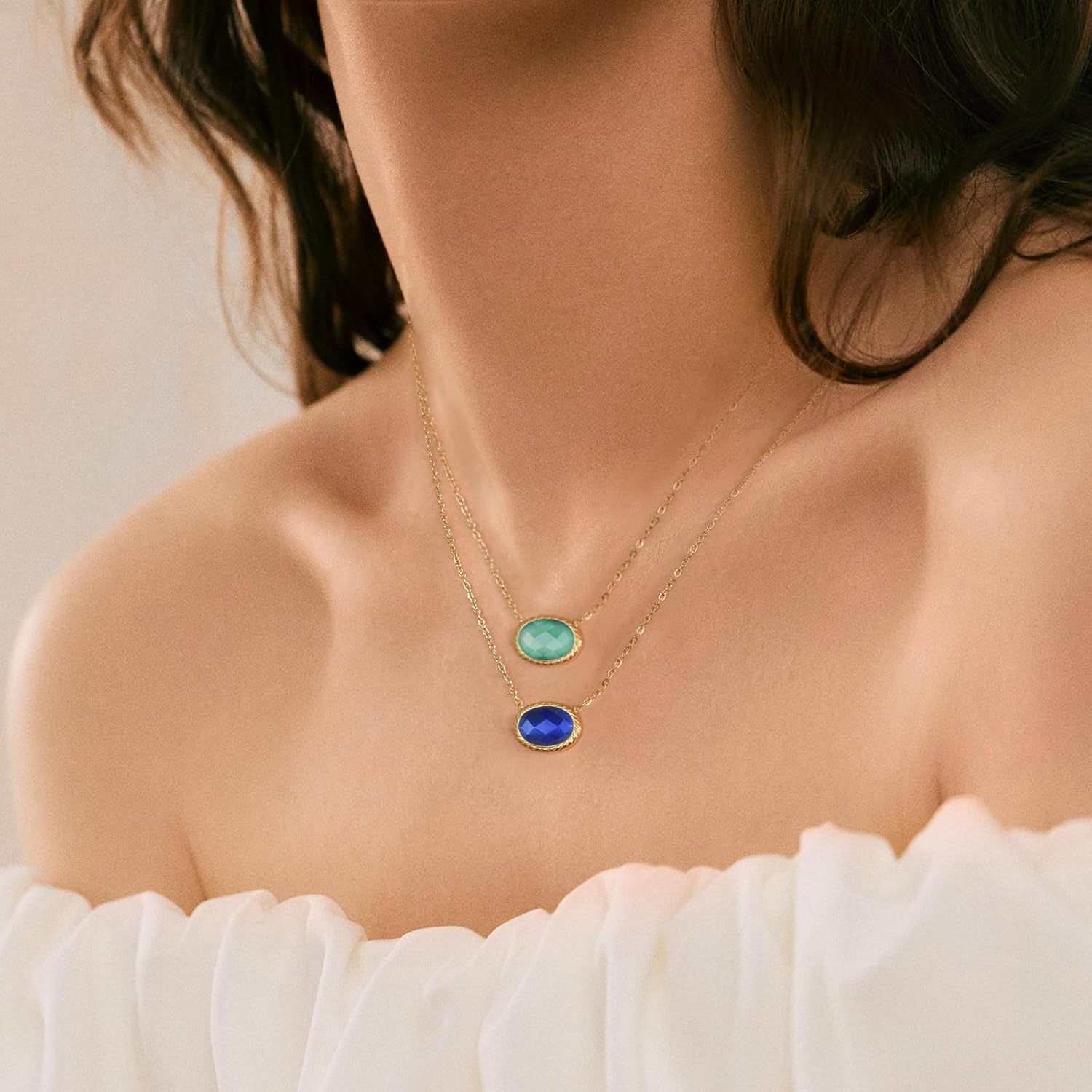 Necklaces for Women 14K Gold Plated Birthstone Necklace for Women Mothers Dainty Gold Necklace Blue Green Opal Cubic Zirconia Pendant Necklace Birthday Gifts Jewelry - Image 6