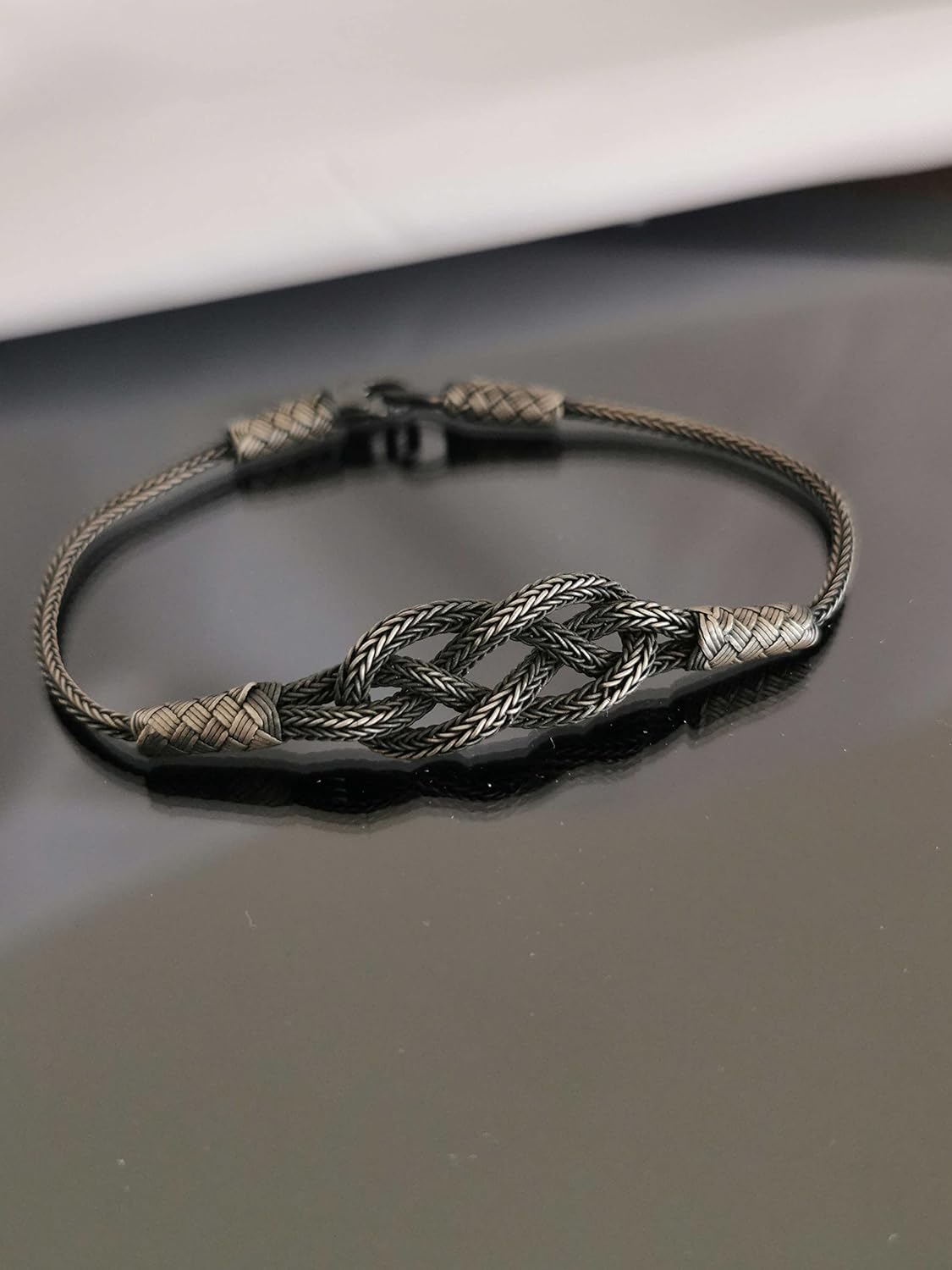 | Sterling silver kinitted bracelet, Love Knot Bracelet, Bracelets for men and women, Oxidized vikings bracelet