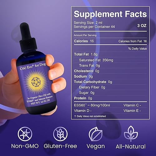 Vista 7 de C60 EVO Dog Lover Set - Una botella para cada uno de ustedes, ESS60 puro en aceite de oliva virgen extra para humanos y caninos, suplementos