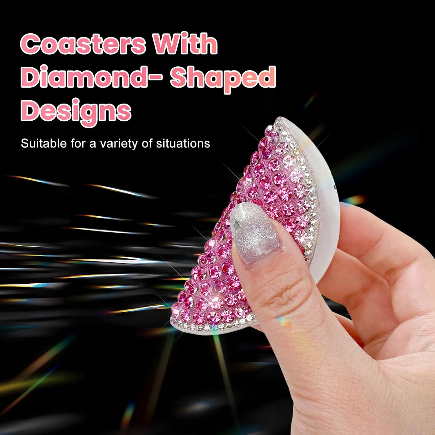 2 PCS Bling Car Cup Holder Coaster, 2.75 Inch Anti-Slip Rhinestone Auto Drink Holder Mat, Shockproof Shiny Cup Pad Interior Decor for SUV Sedan Truck, Car Accessories (Rose Red) image 5