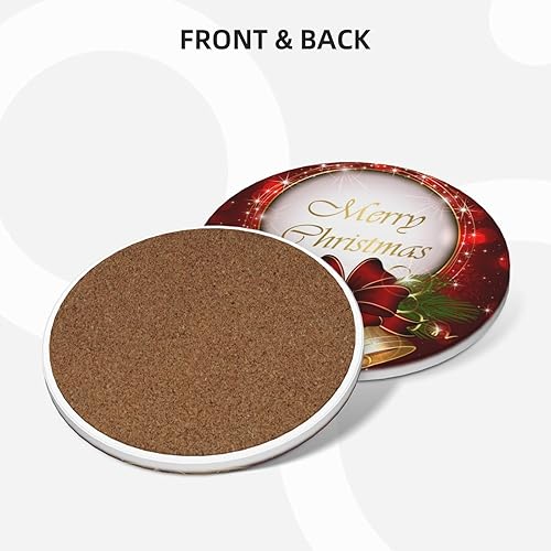 Miniatura 2 de Juego de 4 posavasos rojos de Navidad para bebidas, diseño de árbol de Navidad, juego de 4 posavasos de cerámica absorbentes para mesa de café,