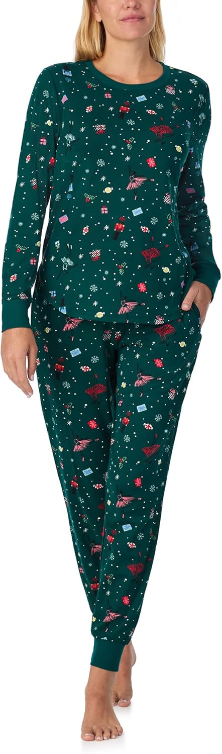 kate spade new york Women's 2-Piece Long Sleeve Crew Neck Top & Jogger Pants Pajama Lounge Set, Velour, Drawstring Waist