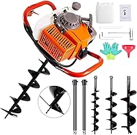 PRIJSSE 72cc Gas Post Hole Digger with 4" 8" 12" Auger Bits & 2 Extensions - Powerful 2-Stroke Earth Auger for Fences, Gardens, Farms