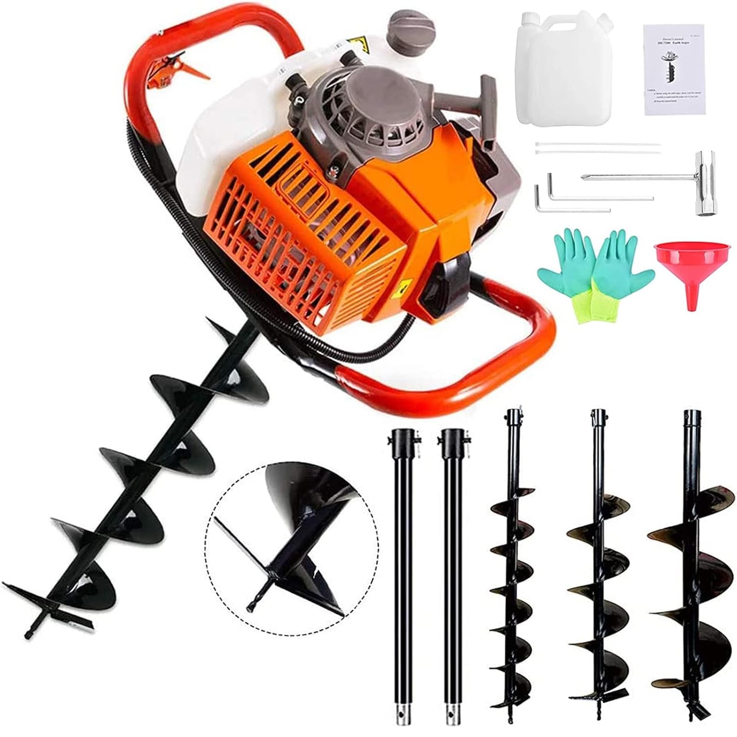 PRIJESSE 72cc Post Hole Digger 2-Stroke Petrol Gas Powered Earth Digger with 2 Extension Rods + 3 Auger Drill Bits (4" 8"... - Review, Price and Buying Guide