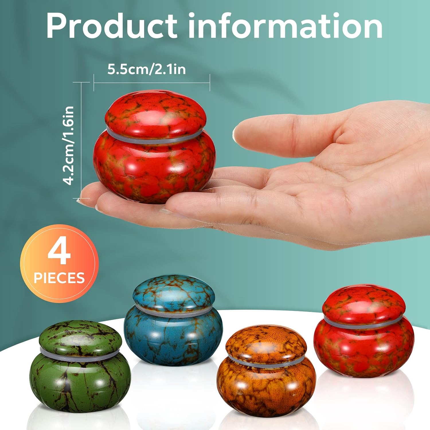 Sieral Set of 4 Ceramic Small Urns for Human Ashes Sharing Keepsakes Cremation Mini Urns Human and Pet Ashes Funeral Container with Box and Lining for Memorial Your Loved One Lost, 4 Colors(Vintage)