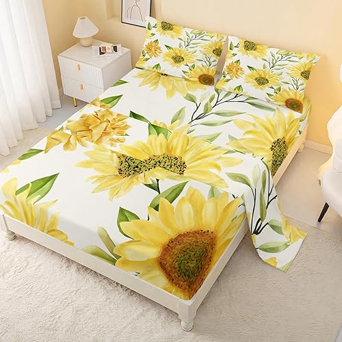 CVHouse Juego de sábanas de girasol, tamaño individual, juegos de ropa de cama de girasol de jardín para niñas y mujeres, juegos de sábanas bajeras