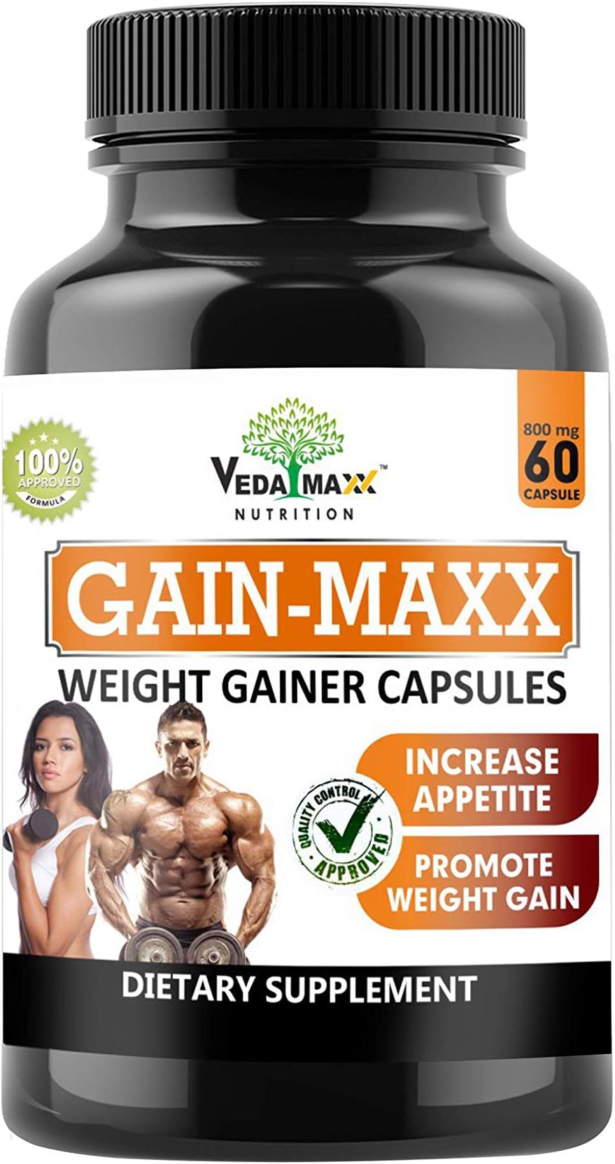VEDA MAXX GAIN-MAXX Weight Gainer Capsules for Promote Weight Gain & Increase Appetite,Ayurvedic Dietary Supplements (Packof1 X 800mg X 60 Caps)