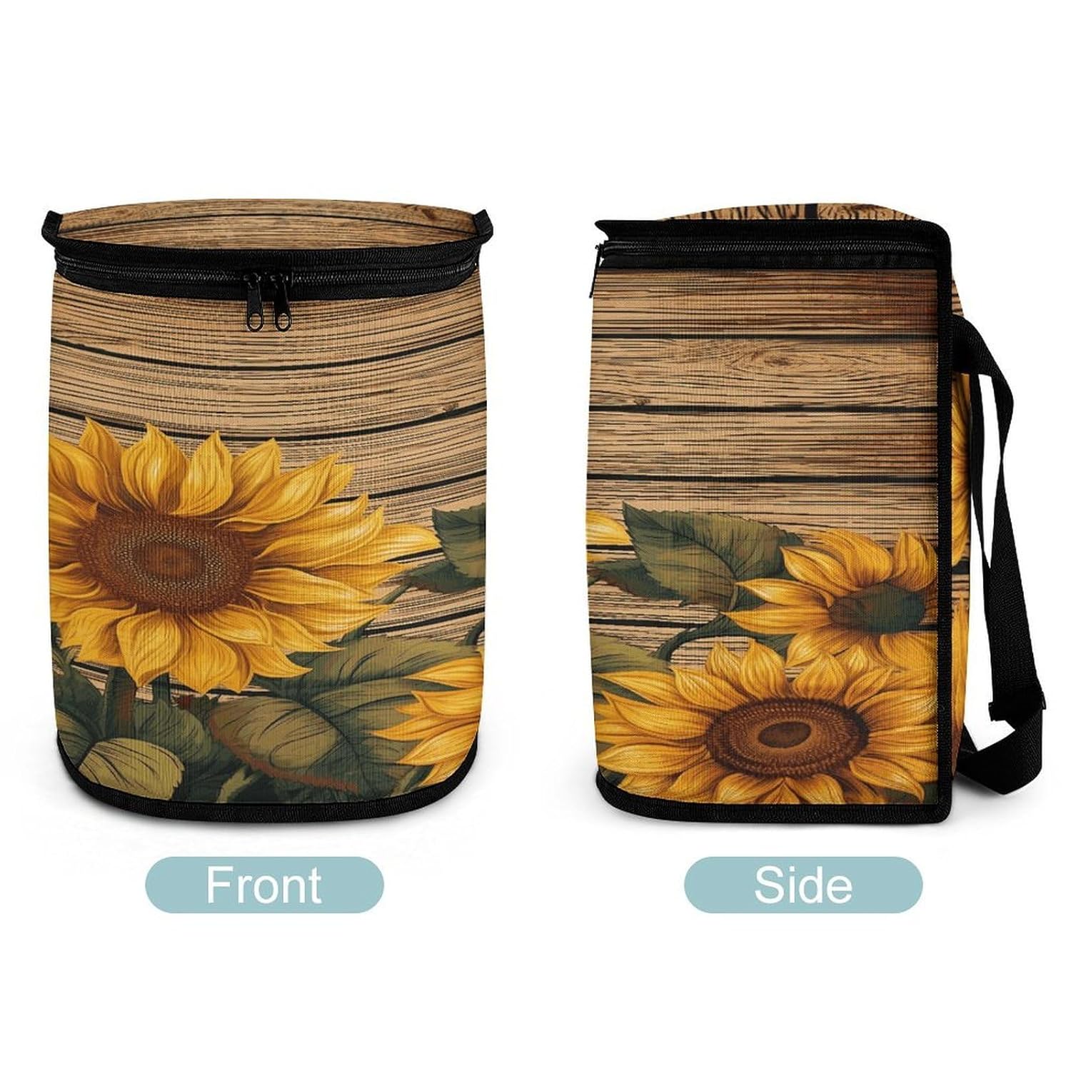 Paint Wooden Board Sunflower Car Trash Can 5.4 Gallon Smell Proof Hanging Car Garbage Bag with Lid Multipurpose Vehicle Garbage Organizer Cars Trash Bag for Outdoor Travel Home Use