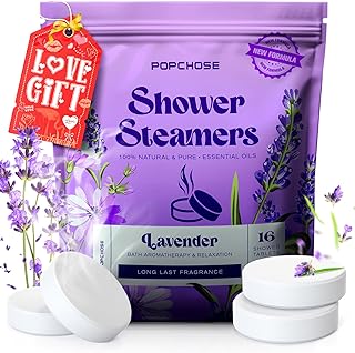 POPCHOSE Shower Steamers Aromatherapy - 16 Pack Lavender Essential Oils Shower Tablets, Self Care Relaxation & Home SPA, Quick Relief Nasal Congestion, Birthday Gifts for Women, Men, Dad, Daughter