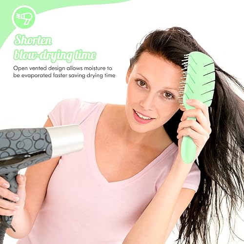 Miniatura 4 de Cepillo de pelo de secado rápido, cepillo curvado y ventilado desenredante para un secado más rápido, cerdas suaves y flexibles que se deslizan a