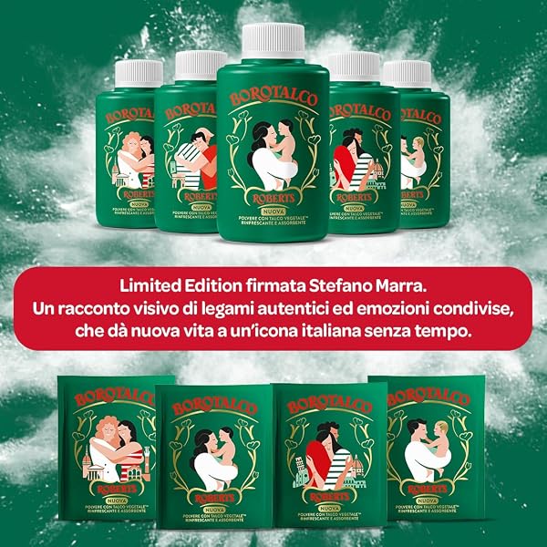 Borotalco, Polvere con Talco Vegetale, Azione Rinfrescante e Assorbente, per Pelli Sensibili, Formula 100% Vegetale, Profumo di Borotalco, Dermatologicamente Testato, Barattolo 70 g - 4
