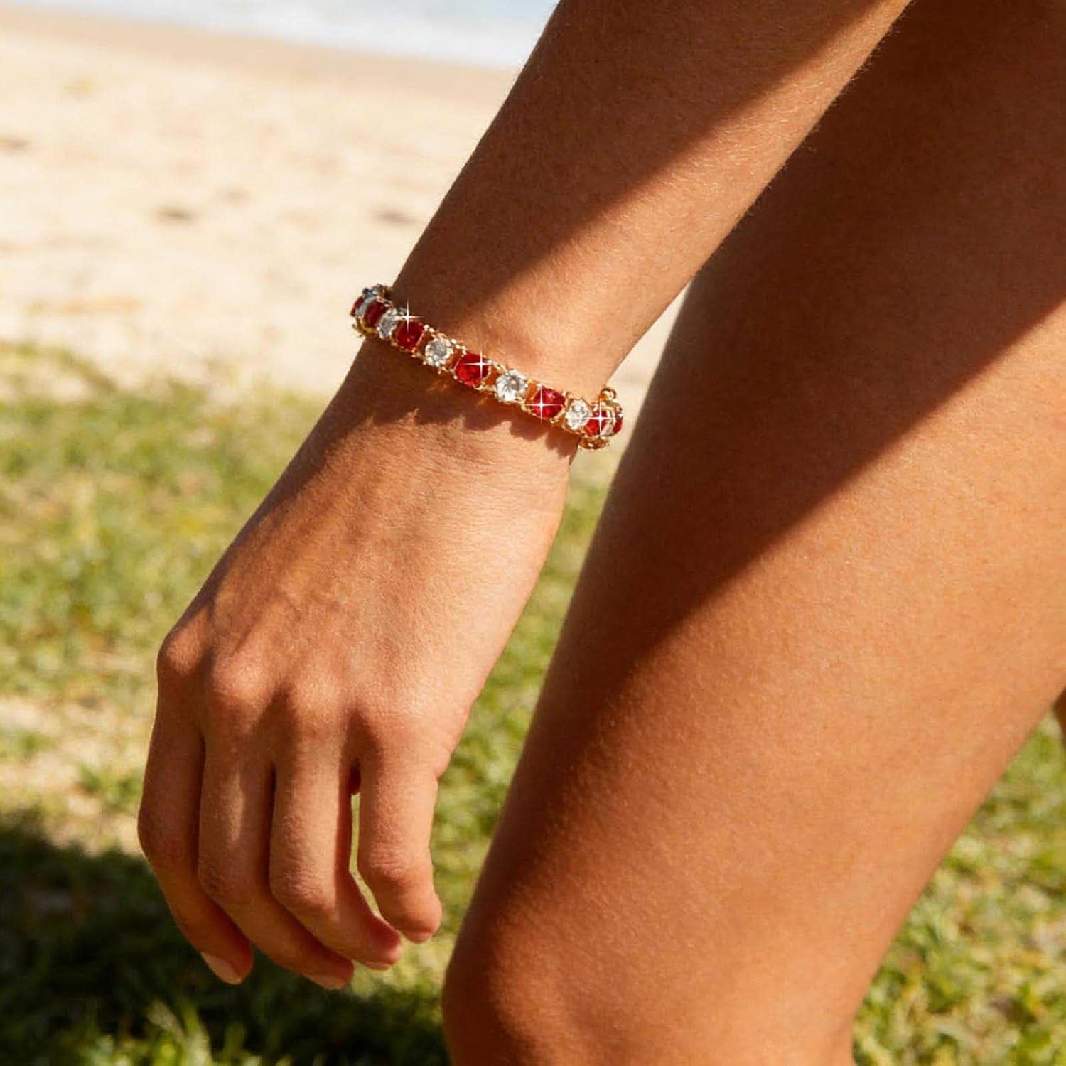 Vintage Red Tennis Chain Bracelet Ruby Tennis Bracelet Bead Cz Bracelet Gold Crystal Ruby Bracelets Crystal Hand Chain Bracelet Jewelry for Women - Image 3