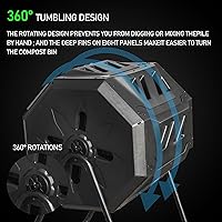 Vista 3 de Hourleey Contenedor de Compostaje Giratorio para Exteriores, Contenedor de Compostaje Giratorio de Doble Cámara de 43 Galones con Puertas