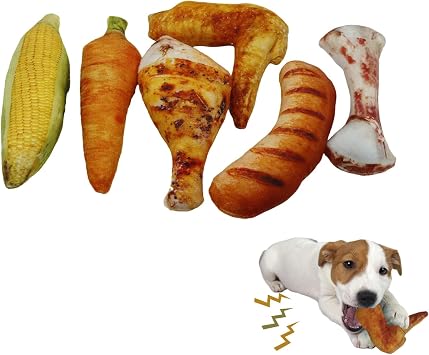 Dog Squeaky Toys Set, Food Shape Squeaky Plush Toys for Puppy, Cute Stuffed Dog Teeth-Cleaning Chew Toy for Puppy Small Medium Dogs 6 Pack