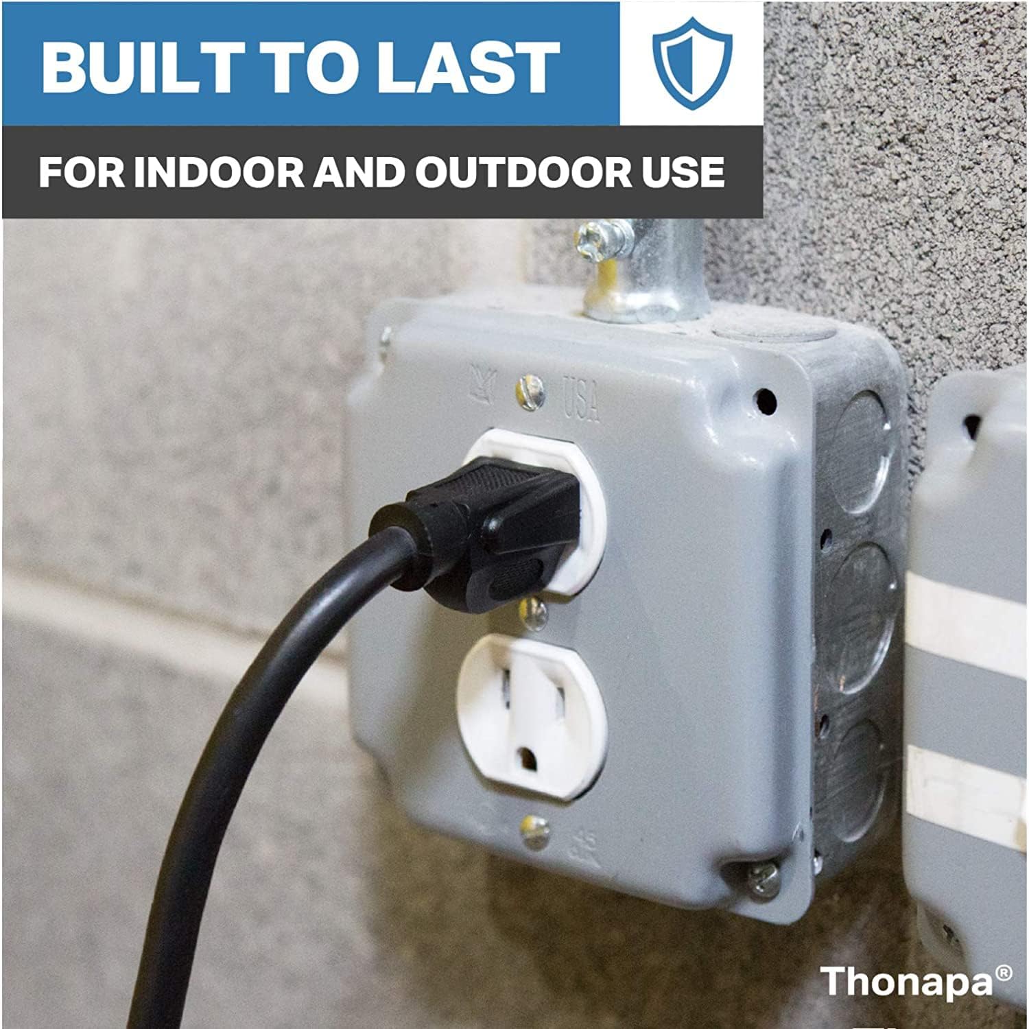 Thonapa 15 Amp Black Extension Cord 25 ft Oil Resistant, SJTOW 14 Gauge Heavy Duty Outdoor Extension Cord 3 Prong Grounded Plug for Farms, Ranches, Appliances - UL Certified