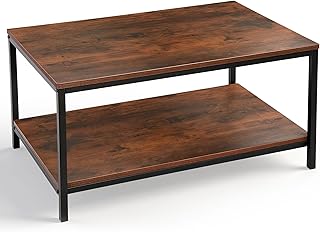 SUPER DEAL 2-Tier Industrial Coffee Table with Storage Shelf for Small A...