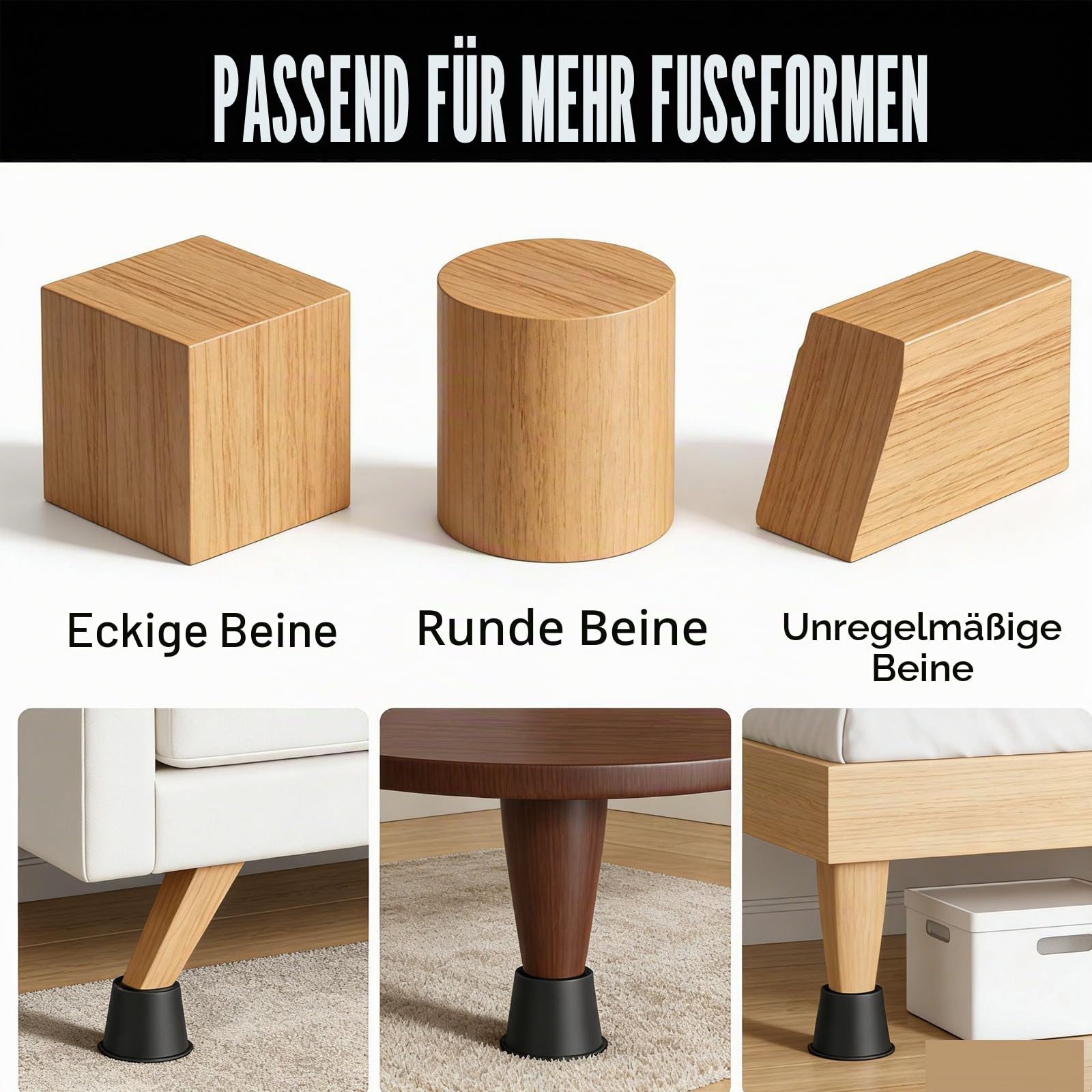 4 Stück Betterhöhungen, 10cm Möbelerhöher, Möbelerhöhung Rund, Tischerhöher Elefantenfuß Für Bett, polsterbett,Boxspringbett,Tisch, Schreibtisch,Stuhl- oder Sofa-Erhöhung, Rollen